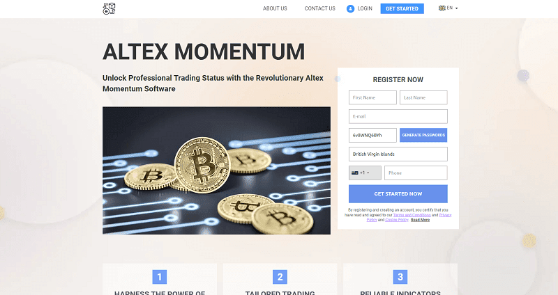 Altex Momentum Homepage Screenshot