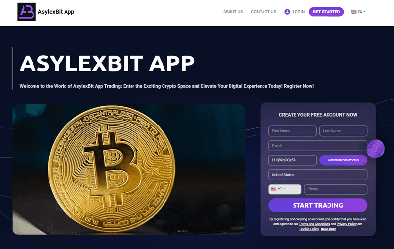 AsylexBit App Homepage Screenshot