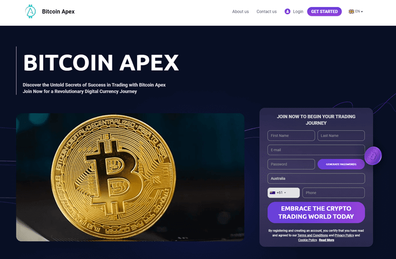 Bitcoin Apex Homepage Screenshot