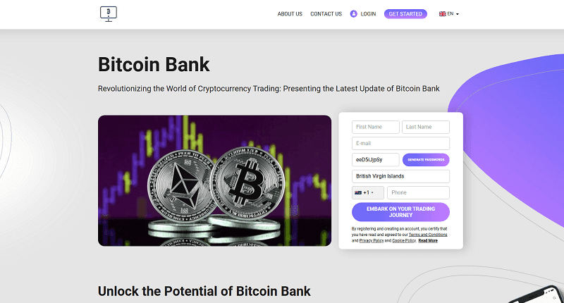 Bitcoin Bank Homepage Screenshot