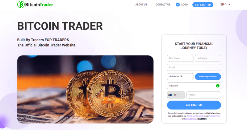 Bitcoin Trader App Homepage Screenshot