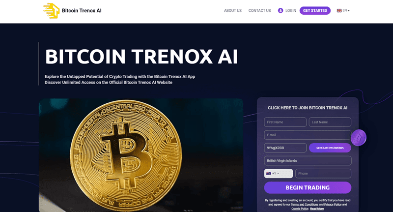 Bitcoin Trenox AI Homepage Screenshot