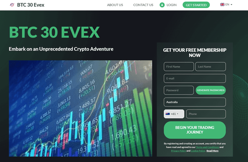 BTC 30 Evex Homepage Screenshot