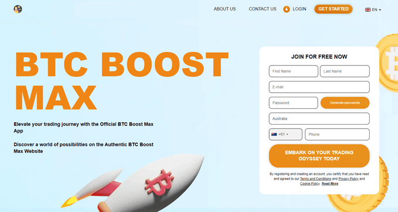 BTC Boost Max Homepage Screenshot