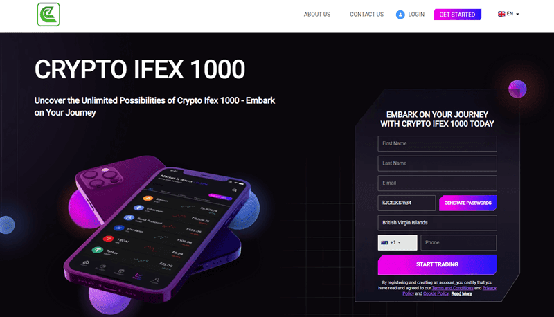 Crypto Ifex 1000 Homepage Screenshot