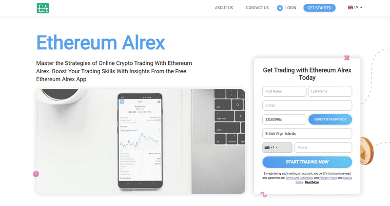 Ethereum Alrex Homepage Screenshot