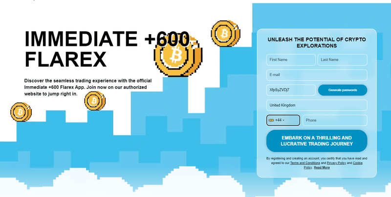 Immediate +600 Flarex Homepage Screenshot