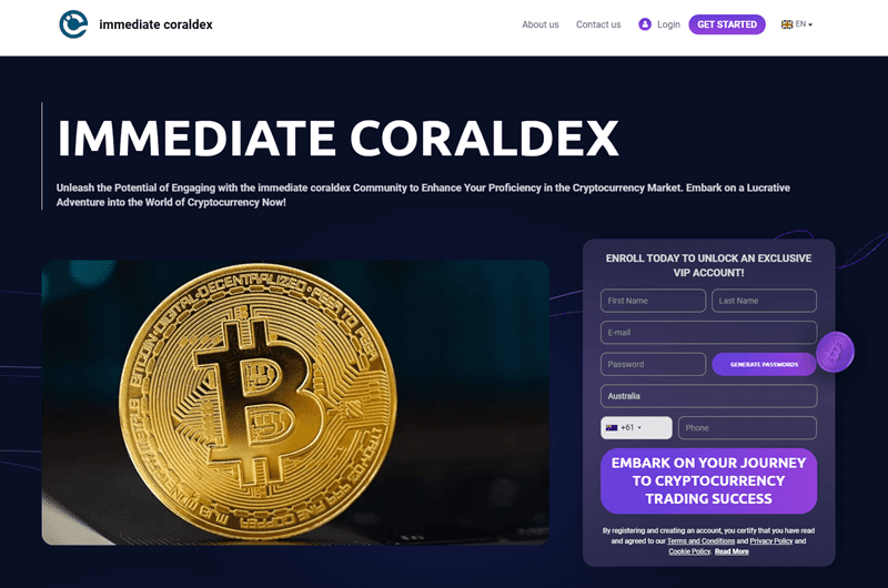 Immediate Coraldex Homepage Screenshot