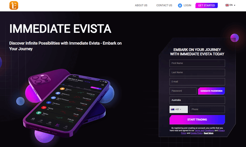 Immediate Evista Homepage Screenshot