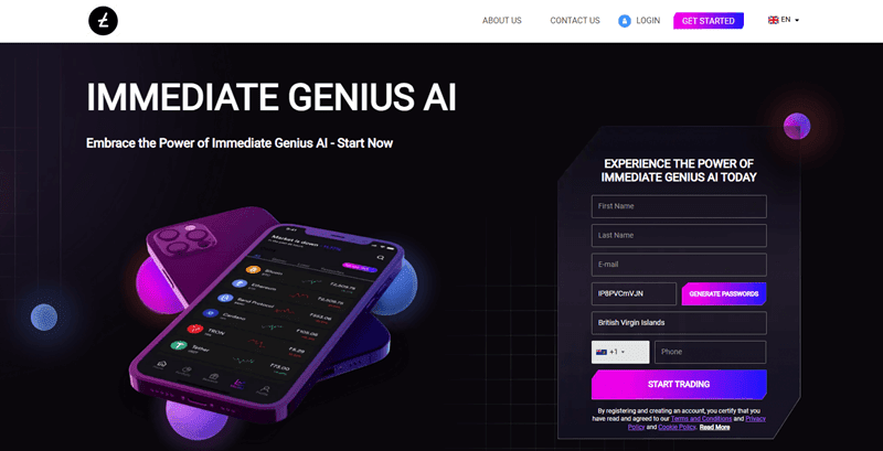 Immediate Genius AI Homepage Screenshot