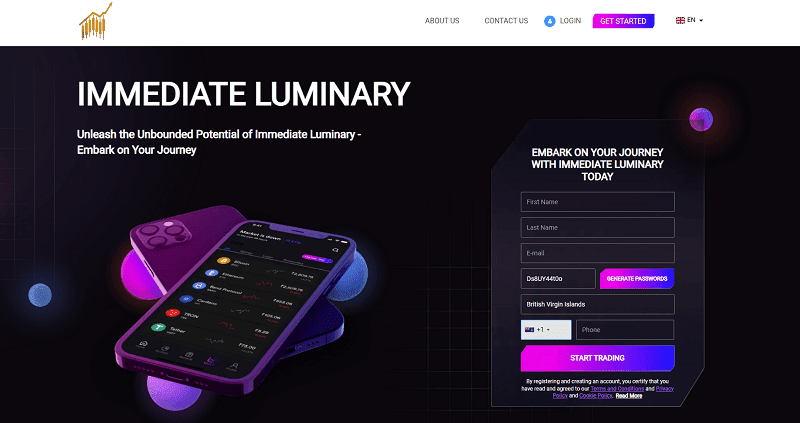 Immediate Luminary Homepage Screenshot