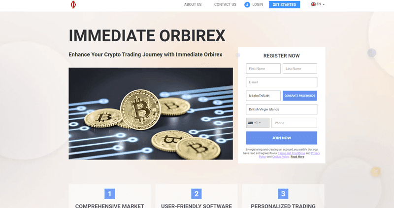 Immediate Orbirex Homepage Screenshot