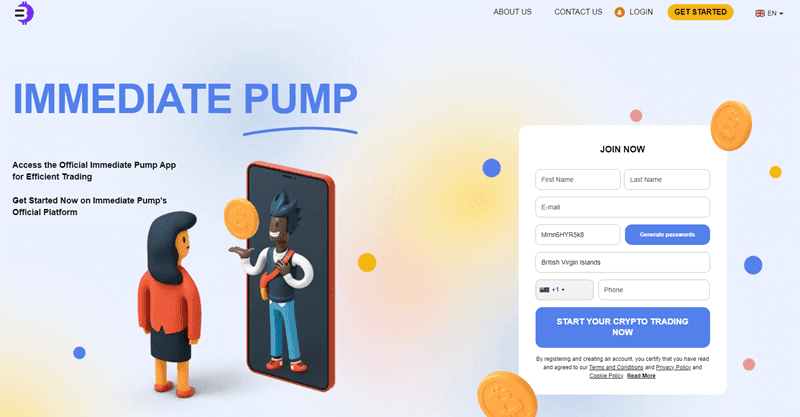 Immediate Pump Homepage Screenshot