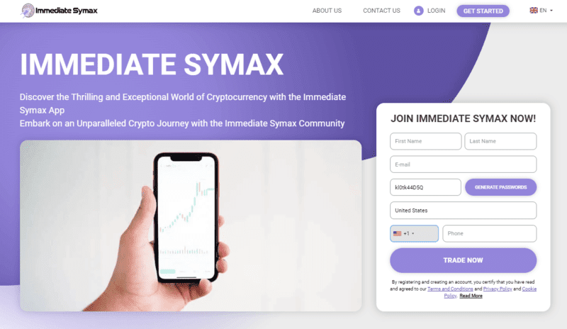 Immediate Symax Homepage Screenshot