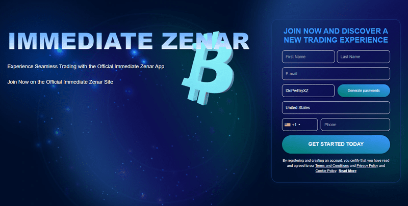 Immediate Zenar Homepage Screenshot