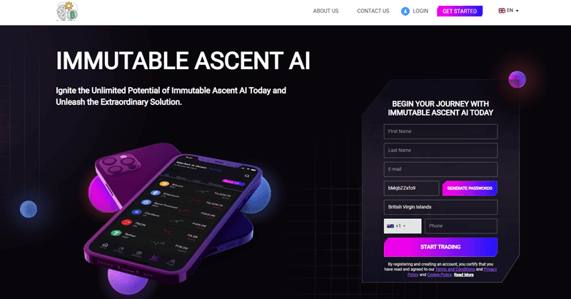 Immutable Ascent AI Homepage Screenshot