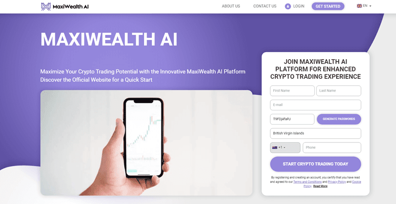 MaxiWealth AI Homepage Screenshot