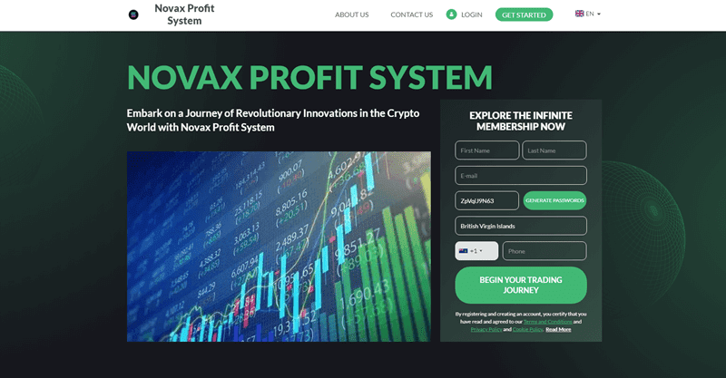 Novax Profit System Homepage Screenshot