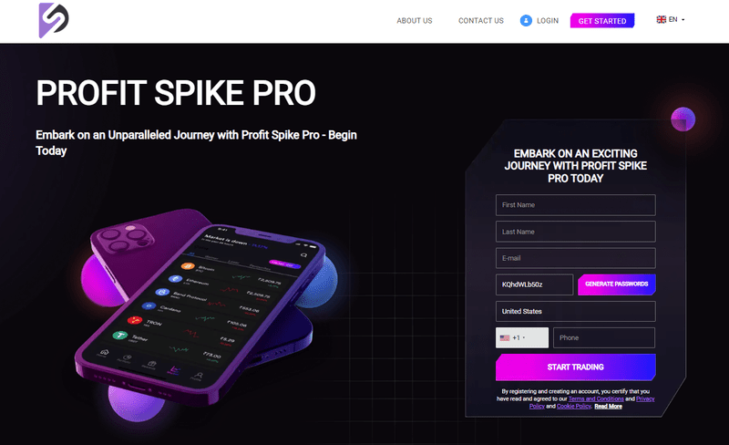 Profit Spike Pro Homepage Screenshot