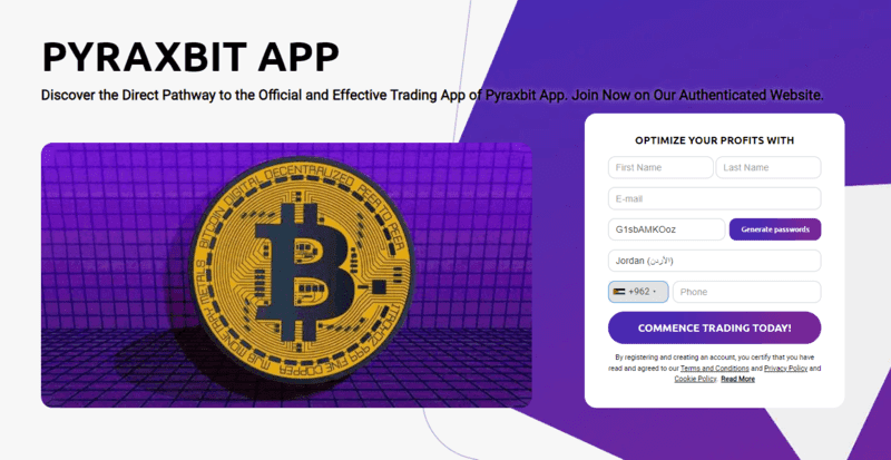 Pyraxbit App Homepage Screenshot