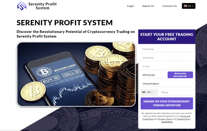 Serenity Profit System Homepage Screenshot