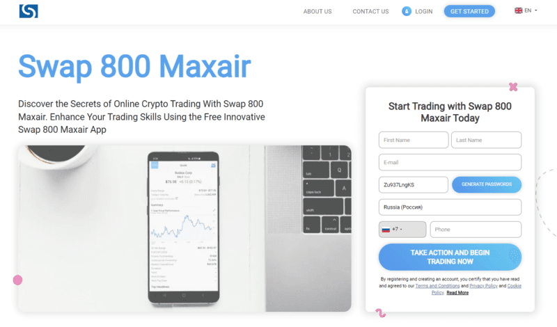 Swap 800 Maxair Homepage Screenshot