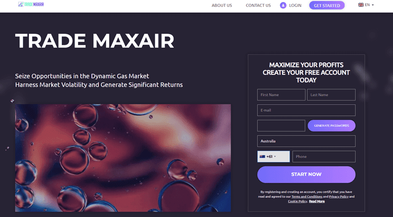 Trade MaxAir Homepage Screenshot