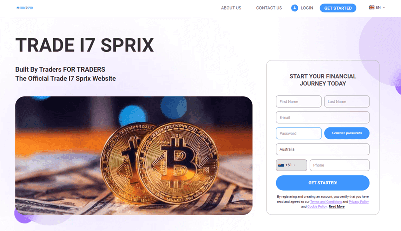 Trade Sprix Homepage Screenshot