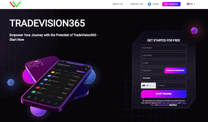 TradeVision365 Homepage Screenshot