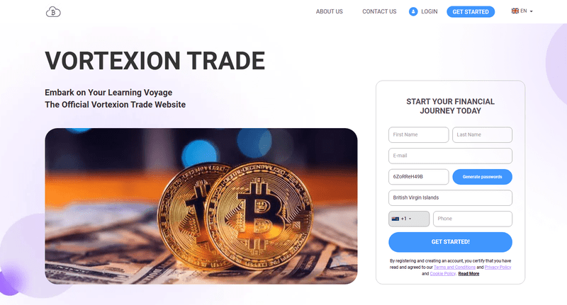 Vortexion Trade Homepage Screenshot