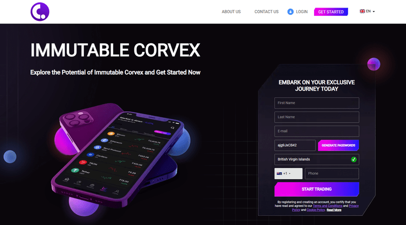 Immutable Corvex Homepage Screenshot