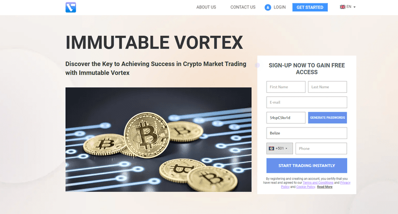 Immutable Vortex Homepage Screenshot