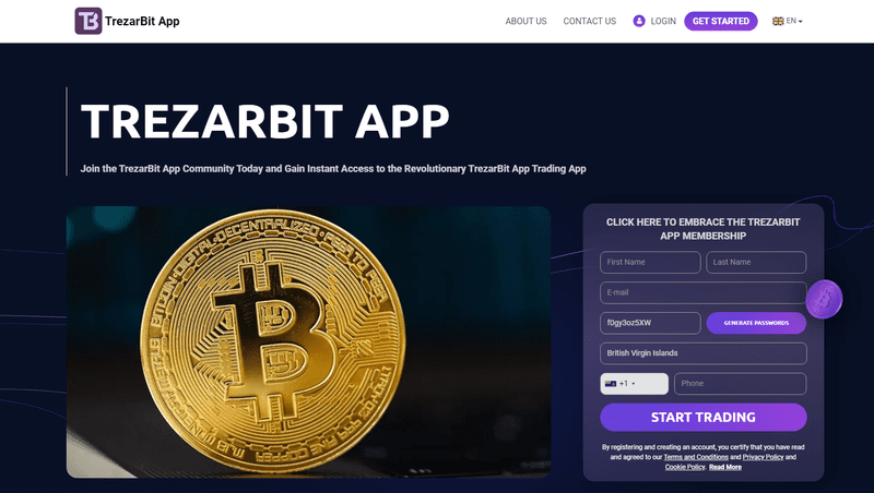 TrezarBit App Homepage Screenshot